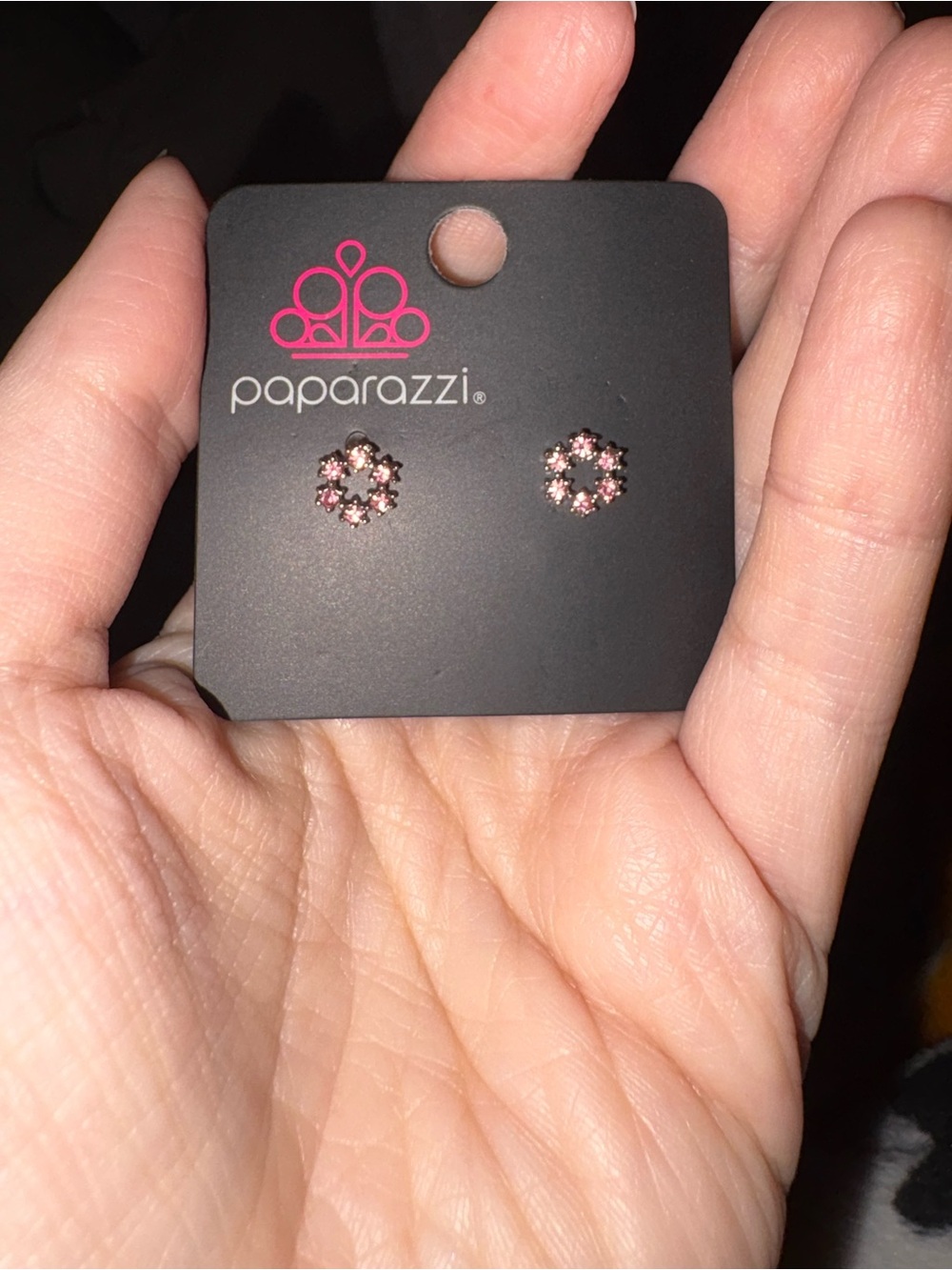 paparazzi Pink Crystal Halo Floral Stud Earrings
